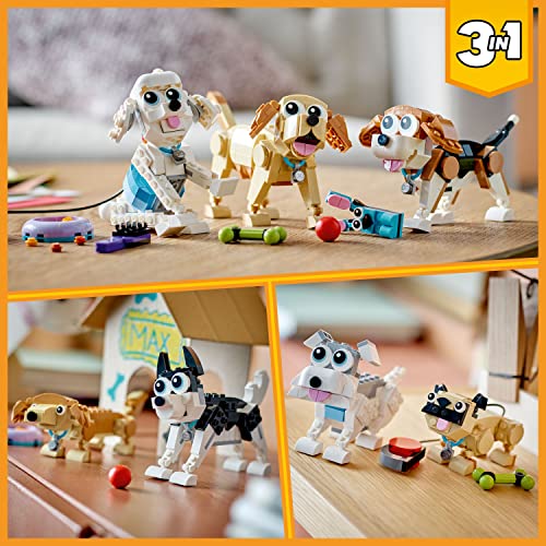 LEGO Creator 3 in 1 Adorable Dogs Set 31137 with Dachshund, Pug, Poodle Figures, Animal Building Toy for Kids Ages 7 and Up, Gift for Dog Lovers, Easter Gift Idea