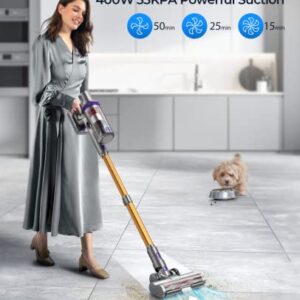 Laresar Cordless Vacuum Cleaner, 400W/33000pa Stick Vacuum Cleaner with Touch Screen, Up to 50 Mins Runtime, Handheld Anti-Tangle Vacuum Cleaner, Edge Cleaning, Pet Hair, Carpet and Hardwood Floor