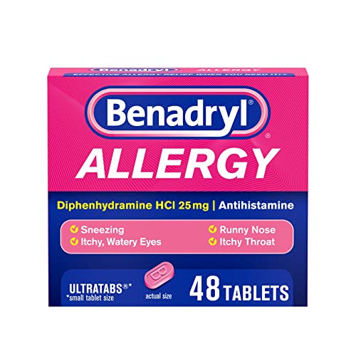 Benadryl Ultratabs Antihistamine Allergy Relief Tablets, Diphenhydramine HCl 25mg, 48 ct