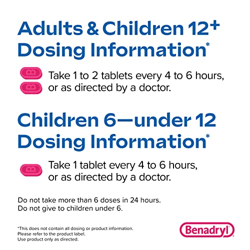 Benadryl Ultratabs Antihistamine Allergy Relief Tablets, Diphenhydramine HCl 25mg, 48 ct