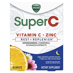super c nighttime daily supplement to rest and replenish with vitamin c, b vitamins, and a blend of quality herbal extracts, coated to be easy to swallow, from the makers of vicks, 28 ct