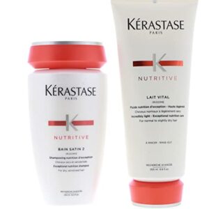 Kerastase Nutritive Bain Satin 2 Shampoo 8.5 Ounce and Lait Vital Conditioner 6.8 Ounce Set