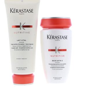 Kerastase Nutritive Bain Satin 2 Shampoo 8.5 Ounce and Lait Vital Conditioner 6.8 Ounce Set