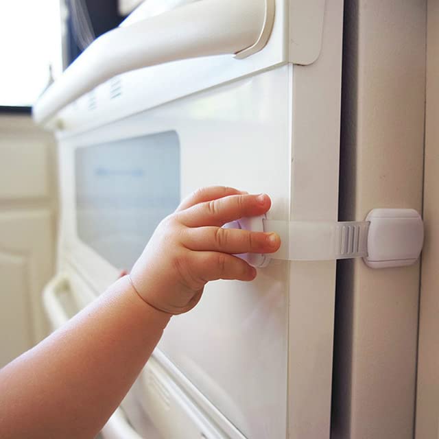 Child Safety Cabinet Locks - (10 Pack) Baby Proofing Latches to Drawer Door Fridge Oven Toilet Seat Kitchen Cupboard Appliance Trash Can with 3M Adhesive - Adjustable Strap No Drill No Tool