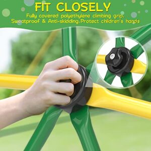 GIKPAL Climbing Dome, 10FT Dome Climber with Hammock for Kids 3 to 10 Outdoor Play Equipment, Supports up to 1000lbs Jungle Gym, Anti-Rust, Easy Assembly, Gift for Kids, Yellow+Green