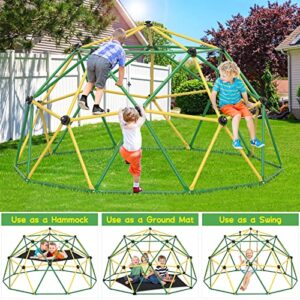 GIKPAL Climbing Dome, 10FT Dome Climber with Hammock for Kids 3 to 10 Outdoor Play Equipment, Supports up to 1000lbs Jungle Gym, Anti-Rust, Easy Assembly, Gift for Kids, Yellow+Green