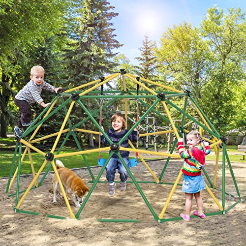 GIKPAL Climbing Dome, 10FT Dome Climber with Hammock for Kids 3 to 10 Outdoor Play Equipment, Supports up to 1000lbs Jungle Gym, Anti-Rust, Easy Assembly, Gift for Kids, Yellow+Green