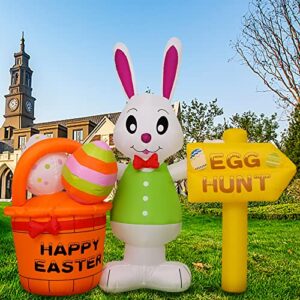 6FT Easter Inflatable Outdoor Decorations Easter Inflatable Bunny and Eggs Basket with Led Lights Blow Up Yard Decorations for Holiday Party (Easter Bunny)