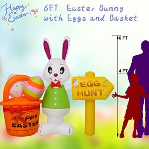 6FT Easter Inflatable Outdoor Decorations Easter Inflatable Bunny and Eggs Basket with Led Lights Blow Up Yard Decorations for Holiday Party (Easter Bunny)