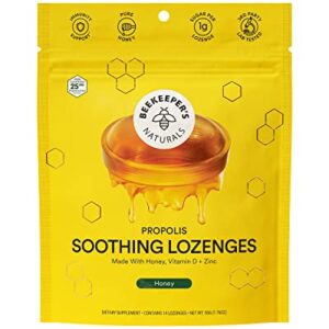 Soothing Honey Cough Drops - Immune Support with Vitamin D, Zinc and Propolis - by Beekeeper's Naturals - Throat Soothing Lozenges, 14 Ct