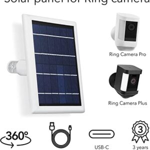 Wasserstein Solar Panel Compatible with Ring Spotlight Cam Plus/Pro/Battery, and Ring Stick Up Cam Battery - Includes Barrel Plug with USB C Adapter - 2W 5V Charging (1-Pack, White)