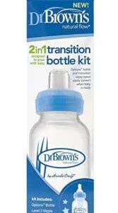 DR. Brown's Options Baby Bottles, 2-in-1 Transition KIT, Single, Blue, 8 Ounce