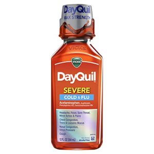 vicks dayquil severe cough, cold and flu, berry flavor, 12 fl oz (non-drowsy) – sore throat, fever, and congestion relief