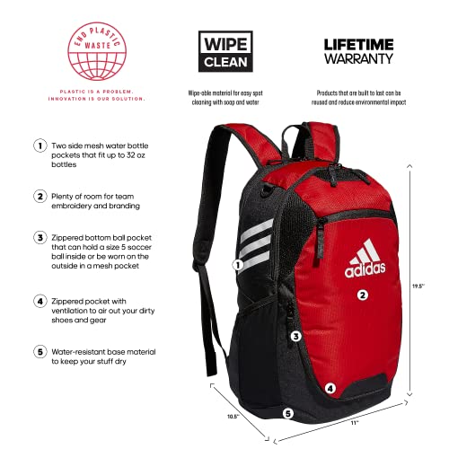 adidas Stadium 3 Sports Backpack, Team Power Red, One Size