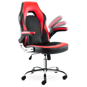 gaming chair – ergonomic office chair desk chair with flip-up armrest and height adjustable splicing pu leather computer chair for adults
