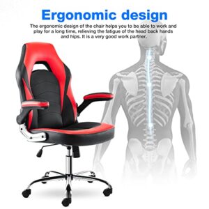 Gaming Chair - Ergonomic Office Chair Desk Chair with Flip-up Armrest and Height Adjustable Splicing PU Leather Computer Chair for Adults