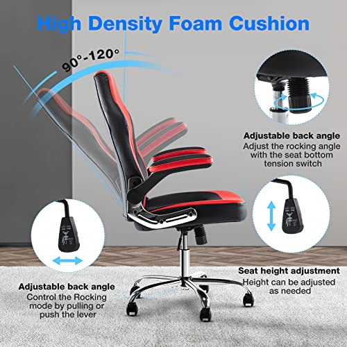 Gaming Chair - Ergonomic Office Chair Desk Chair with Flip-up Armrest and Height Adjustable Splicing PU Leather Computer Chair for Adults