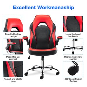 Gaming Chair - Ergonomic Office Chair Desk Chair with Flip-up Armrest and Height Adjustable Splicing PU Leather Computer Chair for Adults