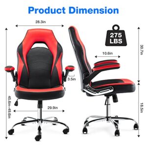 Gaming Chair - Ergonomic Office Chair Desk Chair with Flip-up Armrest and Height Adjustable Splicing PU Leather Computer Chair for Adults