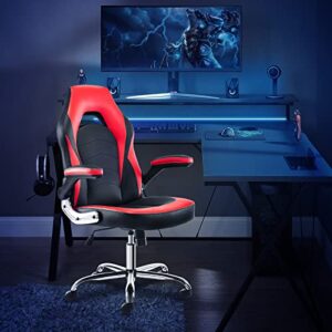 Gaming Chair - Ergonomic Office Chair Desk Chair with Flip-up Armrest and Height Adjustable Splicing PU Leather Computer Chair for Adults