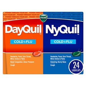 Vicks DayQuil and NyQuil Combo Pack, Cold & Flu Medicine, Powerful Multi-Symptom Daytime And Nighttime Relief For Headache, Fever, Sore Throat, Cough, 24 Count, 16 DayQuil, 8 NyQuil Liquicaps