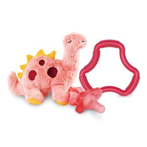 dr. brown’s baby lovey pacifier holder & teether clip with pink happypaci and flexees ergonomic teether, 100% silicone