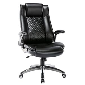 colamy high back office chair-executive computer office chair with flip-up arms adjustable height swivel chair, thick padded leather for comfort and ergonomic design for lumbar support (300lbs, black)