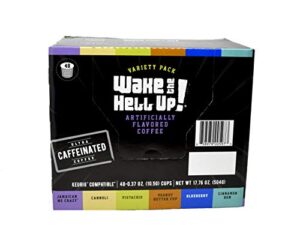wake the hell up! variety pack flavored single serve coffee pods | ultra-caffeinated coffee for k-cup compatible brewers | 48 count, 2.0 compatible