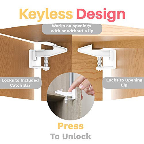 Cabinet Locks Child Safety Latches - Baby Proofing Cabinets & Drawers Locks - Child Proof Your Home - No Drilling & No Tools Required! (8 Pack)