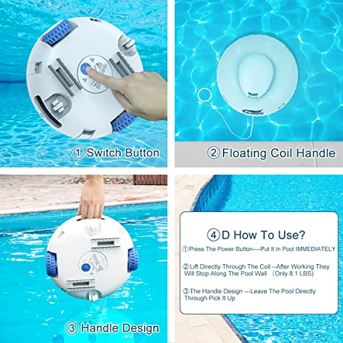 Kalamotti Cordless Robotic Pool Cleaner - Pool Vacuum for Above Ground Pools Powerful Suction Rechargeable Battery, Lasts 140 Mins, Built-in Water Sensor Technology for Pool Surface Up to 630 Sq.Ft