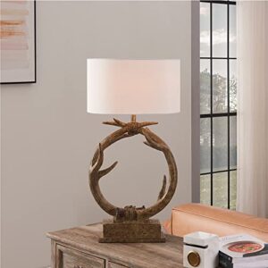 vanity art 26.77″ antler brown table lamp with fabric shade | modern farmhouse bedside lamp traditional table lamp for bedroom, living room, office, college dorm mlt001tl-dr-dw