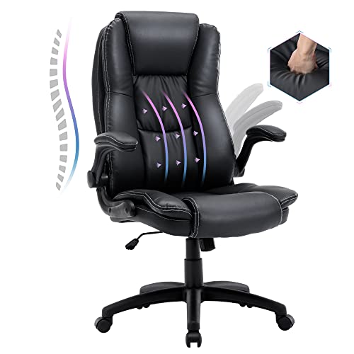 High Back Big and Tall Office Chair, Leather Executive Chair, Ergonomic Home Computer Desk Leather Chair with Flip-up Arms, Comfortable Double Thickening Padded Office Chair