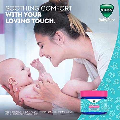 Vicks BabyRub, Chest Rub Ointment with Soothing Aloe, Eucalyptus, Lavender, and Rosemary, from The Makers of VapoRub, 1.76 oz, 6 Count (Packaging May Vary)