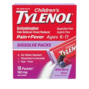 tylenol children’s dissolve powder packets with 160 mg acetaminophen, wild berry, 18 ct