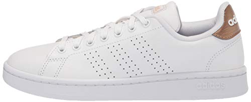 adidas Women's Advantage Tennis Shoe, White/White/Copper Metallic, 9