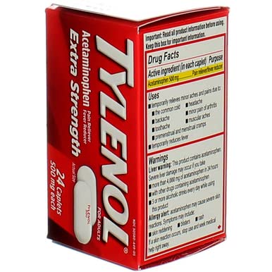 Tylenol Extra Strength Pain Reliever Fever Reducer 24 Caplets