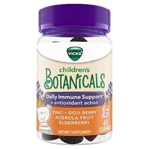 vicks children’s botanicals daily immune support* + antioxidant action, gummies, made with zinc, goji berry, acerola fruit, and elderberry, 60 ct