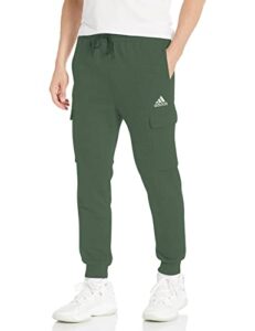 adidas men’s essentials fleece regular tapered cargo pants, green oxide/linen green, large