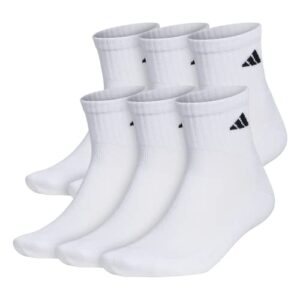 adidas men’s athletic cushioned quarter socks (6-pair), white/black, large