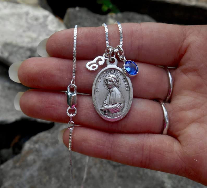 SAINT ELIZABETH ANN Seton Necklace - Personalized Initial, Birthstone, Patron of Teachers, Confirmation, Mother Seton, Gift for Catholic School Teacher