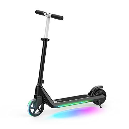 LINGTENG Electric Scooter for Kids Age of 6-10, Up to 6 mph and 80 min Ride Time, Kick-Start Boost Kids Scooter with Adjustable Speed and Height, Kids Scooter with Flash Wheel & Deck Lights（Black）