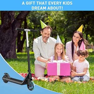 LINGTENG Electric Scooter for Kids Age of 6-10, Up to 6 mph and 80 min Ride Time, Kick-Start Boost Kids Scooter with Adjustable Speed and Height, Kids Scooter with Flash Wheel & Deck Lights（Black）