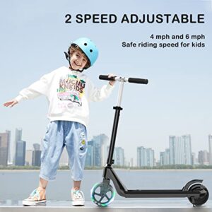 LINGTENG Electric Scooter for Kids Age of 6-10, Up to 6 mph and 80 min Ride Time, Kick-Start Boost Kids Scooter with Adjustable Speed and Height, Kids Scooter with Flash Wheel & Deck Lights（Black）