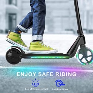 LINGTENG Electric Scooter for Kids Age of 6-10, Up to 6 mph and 80 min Ride Time, Kick-Start Boost Kids Scooter with Adjustable Speed and Height, Kids Scooter with Flash Wheel & Deck Lights（Black）