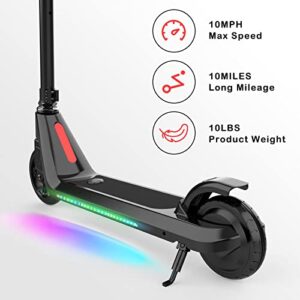 LINGTENG Electric Scooter for Kids Age of 6-10, Up to 6 mph and 80 min Ride Time, Kick-Start Boost Kids Scooter with Adjustable Speed and Height, Kids Scooter with Flash Wheel & Deck Lights（Black）