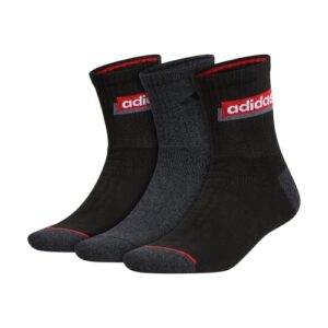 adidas Men's Sport Linear High Quarter Socks (3-Pair), Black/Onix Grey/Vivid Red, Large