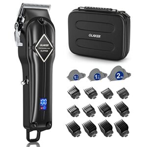 glaker professional hair clippers for men – cordless barber clipper hair cutting kit with 15 guide combs for haircut, trimming & grooming