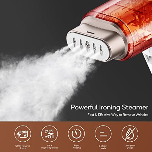 Newbealer Handheld Steamer for Clothes, Horizontal & Vertical Steaming, 2 Steam Levels 20s Heat Up, Foldable, Dry Ironing, Portable 1200W 180ml Fabric Wrinkle Remover with Brush and Anti-heat Glove