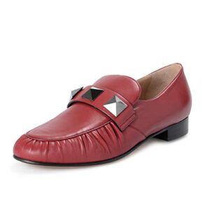 valentino women’s red leather loafers slip on flats shoes us 9.5 it 39.5