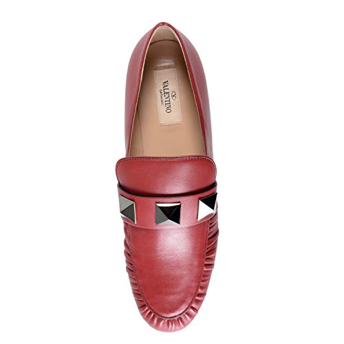 Valentino Women's Red Leather Loafers Slip On Flats Shoes US 9.5 IT 39.5